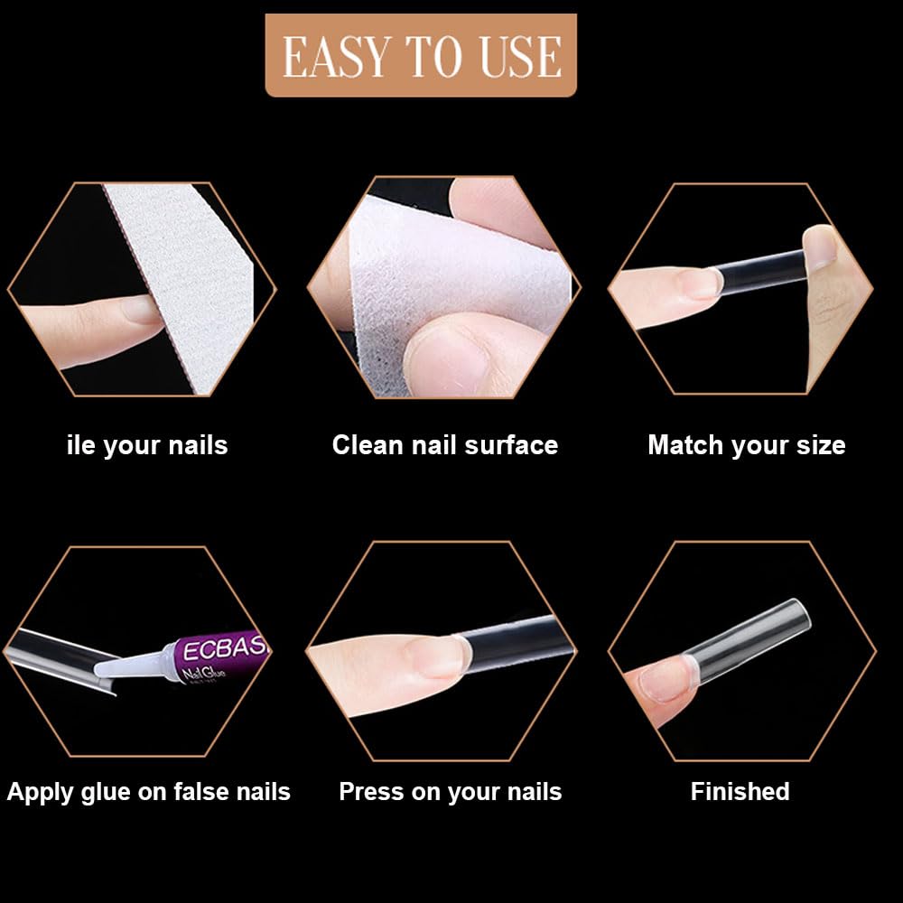 SITELENABY No C Curve XL Nail Tips 500PCS,Tapered Square Flattened Half Cover False Nails for Nail Salons and DIY French ABS Nail Tips(XL no c square 500pcs)