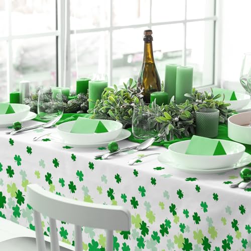St. Patrick's Day Party Supplies - Irish Themed Lucky Shamrock Plastic Tablecloth | 54 x 108 Inch Disposable Table Cover for Festive St. Patrick's Day Party Decorations - style: ST