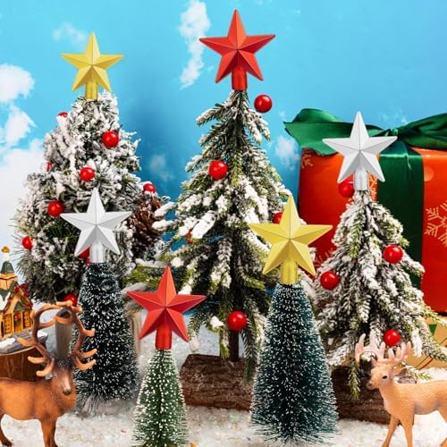 30Pcs Small Christmas Tree Topper, Mini Tree Topper Stars, 2.36 Inch Christmas Red Gold Silver Star Trees Top for Xmas Holiday Trees Ornament Home Decor