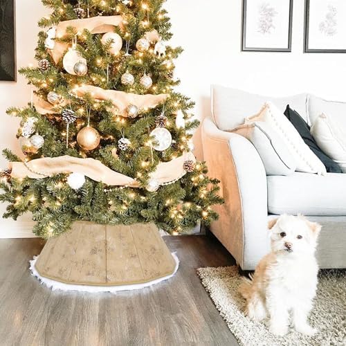 Blissun Fabric Christmas Tree Collar, Xmas Tree Ring, Willow Christmas Tree Skirt for Christmas Tree Decorations (Concrete Gold)