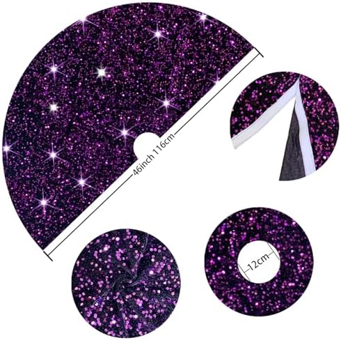FUHSY 48 Inch Sequin Tree Skirt Christmas Purple Tree Skirts Velvet Tree Mat Halloween Theme Tree Skirt Glitter Xmas Tree Skirts Shimmer Round Tree Cover Skirt for Holiday Halloween Tree Decorations