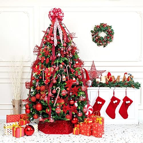 XmasExp Christmas Tree Collar, 39 inch Sequin Tree Skirt Stand Base Cover for Home Decor (Red, X-Large)