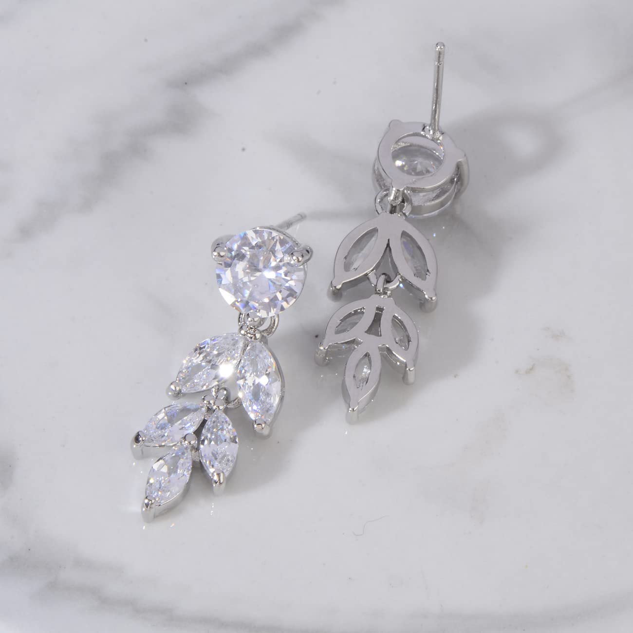 Cinmilada Bridal Earrings for Wedding Silver Marquise Teardrop Cubic Zirconia Crystal CZ Cluster Earrings for Bride Bridesmaids Women