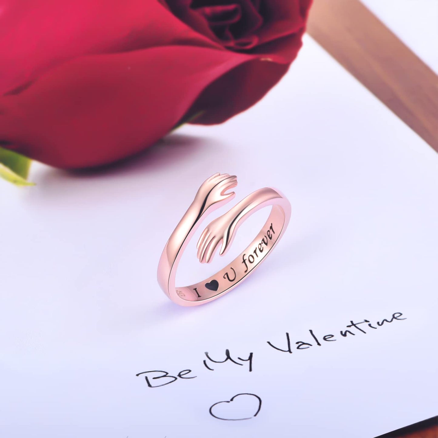 ACJFA 925 Sterling Silver Adjustable Hug Ring Wrap Around Rings Hand Ring Jewelry for Women Teens (Rose gold)