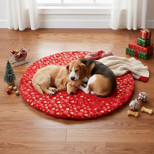 Christmas Tree Skirt 36 Inch with Snowflake Print, Faux Fur Xmas Tree Skirt for Christmas Tree Decoration & Holiday Home D??cor (Red)