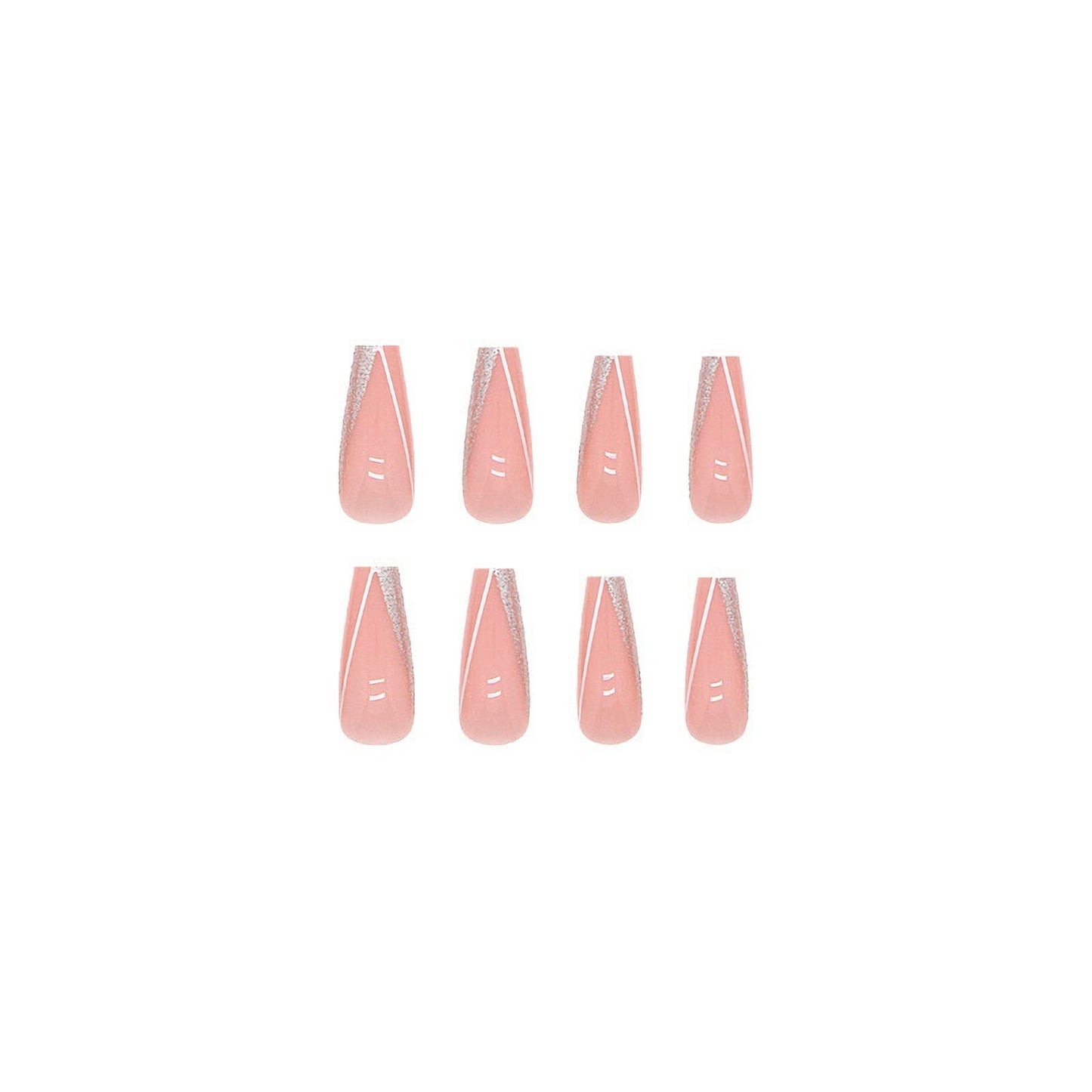 MISUD Press on Nails - Long Coffin Fake Nails with Pink, Acrylic Bling Glitter Design 24 pcs
