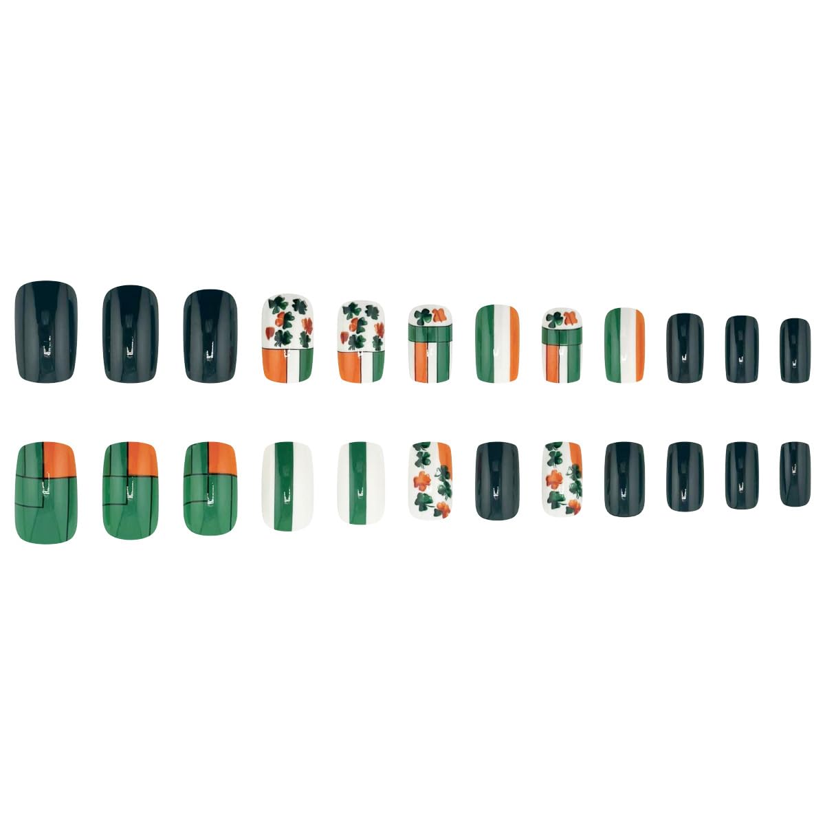 Square Fake Nails Irish Flag Clover False Nails with Flag Full Cover Stick on Nails Designs Glue on Nail for Women Girls DIY Manicure decoration