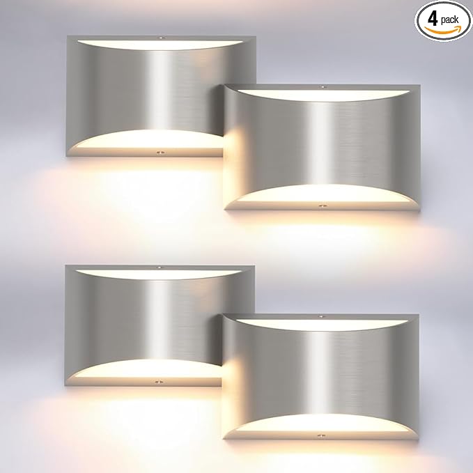 Aipsun 4 Pack Nickel Modern LED Wall Sconce Hardwired Indoor Wall Lights Up and Down Wall Mount Light for Living Room Bedroom Hallway Corridor Conservatory Warm White 3000K(with G9 Bulbs)