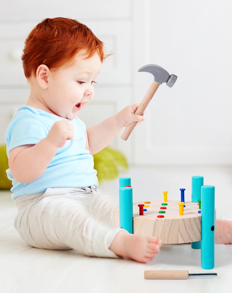 QZJVKBXY Wooden Baby Workbench Pounding Hammer Toy for Toddlers,STEM Educational Preschool Learning Toys for Kids.