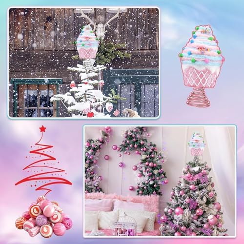Pastel Cupcake Chrismtas Tree Topper, Dessert Pink Tree Topper Pastel Christmas Ornaments for Macaron Birthday Party Supplies (Dessert, 7.9 Inches)