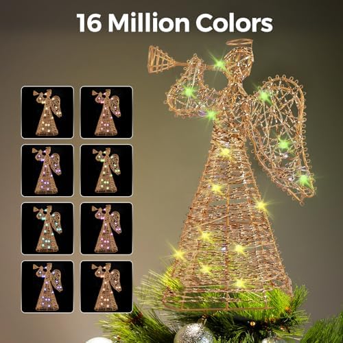 Smart Christmas Tree Topper, 11" RGB Angel Tree Topper, Timer, App Control, USB Powered, Music Sync, Gold Tree Topper for Indoor Party Holiday Decor