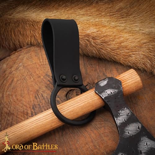 Lord of Battles Medieval Genuine Leather Axe Frog | Axe Holster with Belt Loop | Waist Holder for Axes, Tools - color: Black