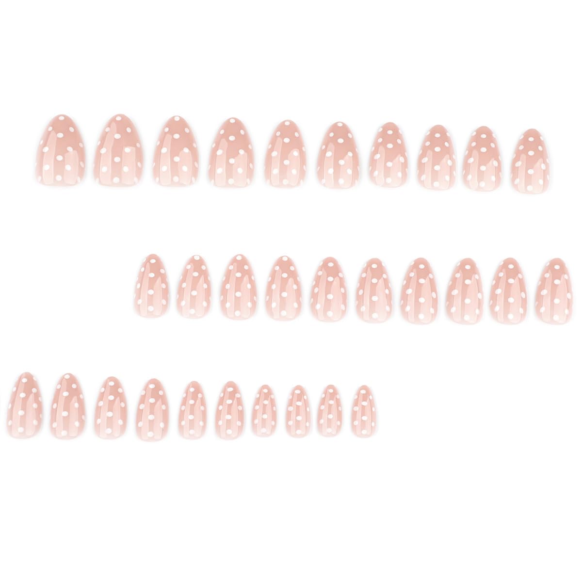 Polka Dot Press on Nails Short Almond Fake Nails Cute False Nails Press ons with White Dots Design Full Cover Stick on Nail for Women Manicure,Glossy | Reusable | Nail Sticky Tab | Easy Apply | 30Pcs