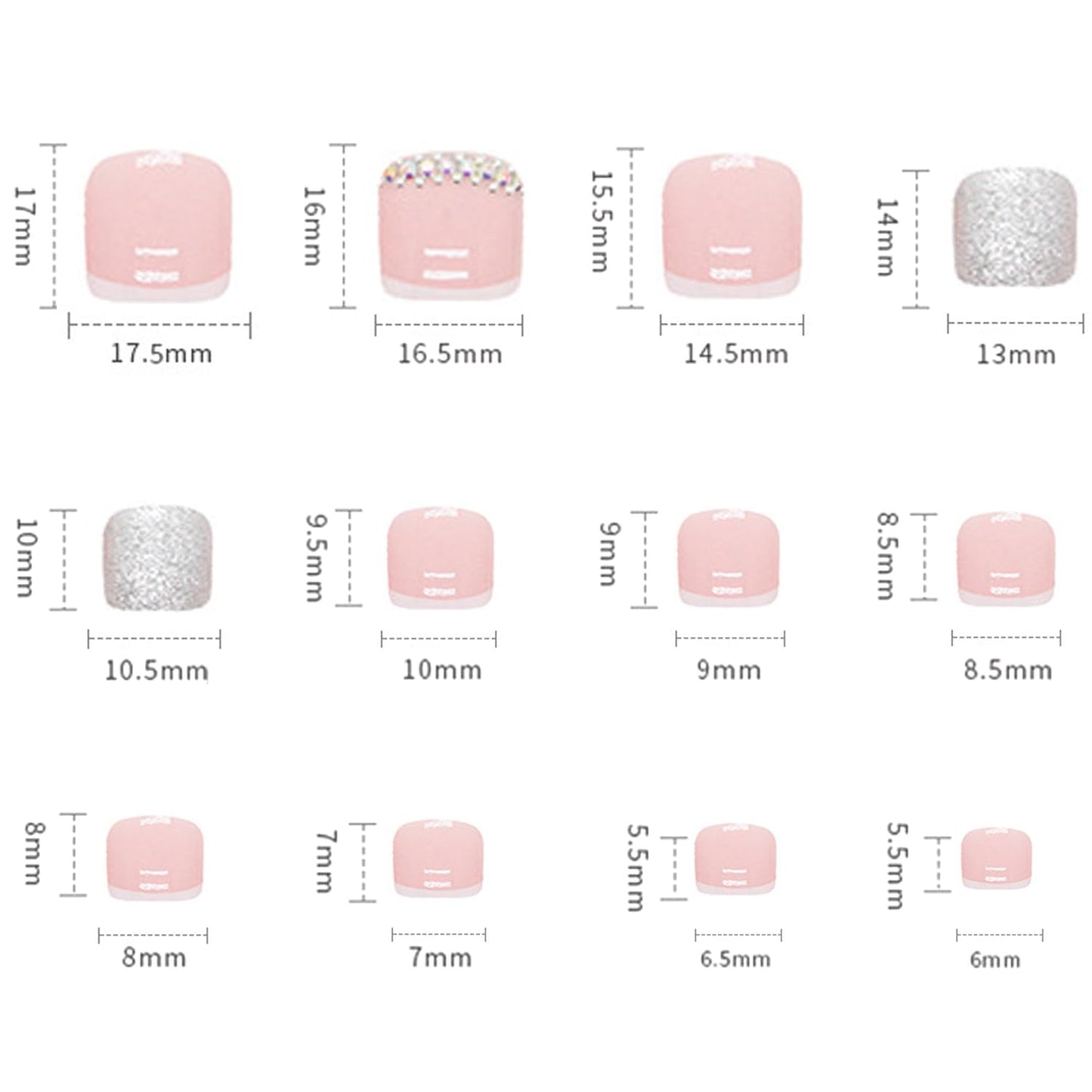 Press-On Rhinestone Toenails, Full Cover Reusable False Nails With Adhesive Tab, Artificial Acrylic Fake Nails for Toe, Glue-On Toenails With Charm, Stick-On Toe Nails for Women
