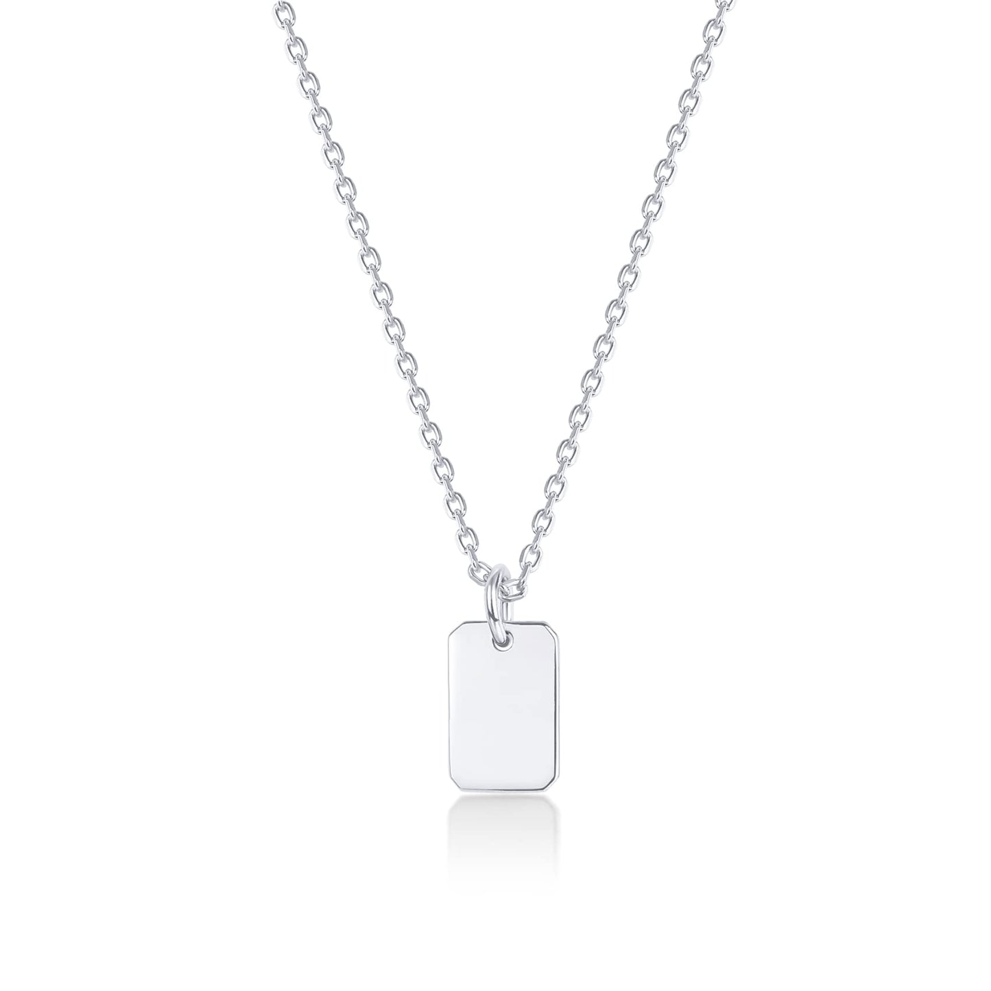 PAVOI Rhodium Plated Dog Tag Necklace l Pendants for Women (White Plated, Dog Tag)