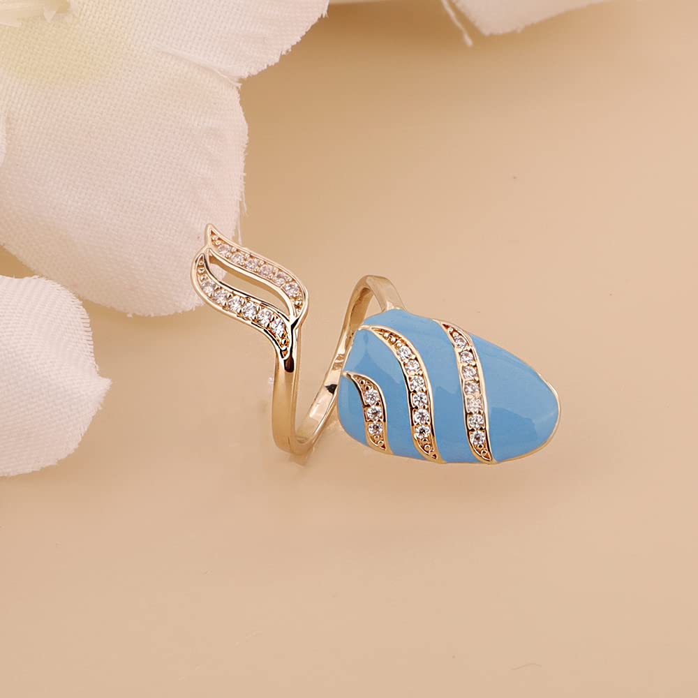 Rumtock Statement Gold Fingernail Ring with CZ Rhinestones Blue Knuckle Nail Ring Maincure Finger Tip Jewelry for Women