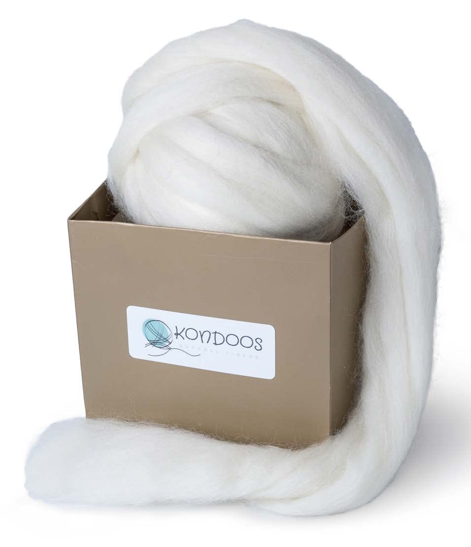 Kondoos Natural Wool roving, 8 OZ. Best for Needle Felting, handcrafts and Spinning. Natural Colours, un-Dyed. Wool Yarn, Felting Core, Carded Stuffing White Ecru, 8 oz