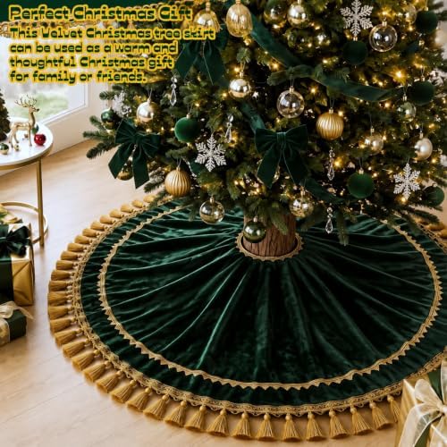 Roowest 48 Inch Green Christmas Tree Skirt Velvet, Round