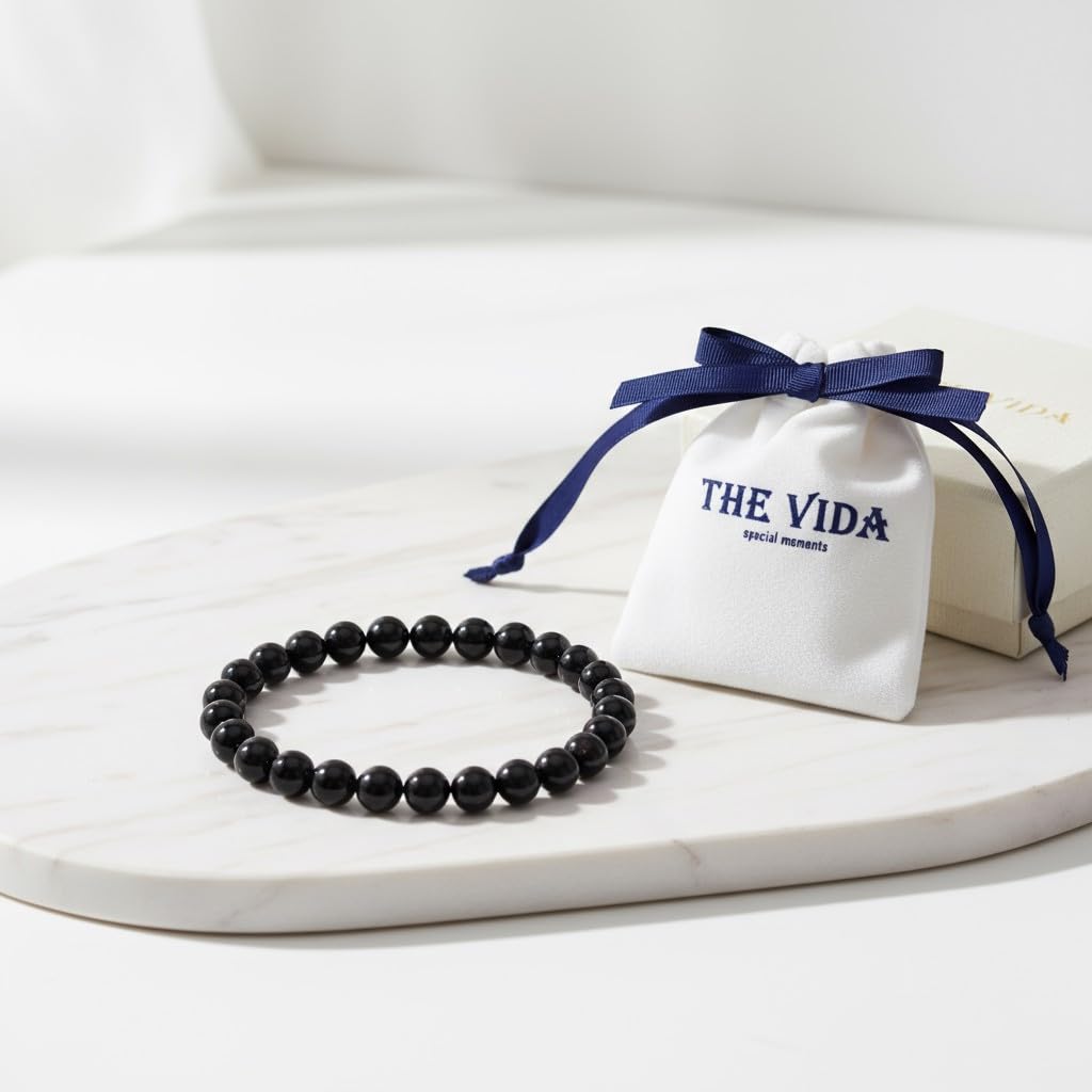 The Vida Handmade AAA+ Quality Crystal Stretch Elastic Bracelet - Nature Gemstone - Jewelry Gift - Holiday Gift - For Women & Men (Black Tourmaline)