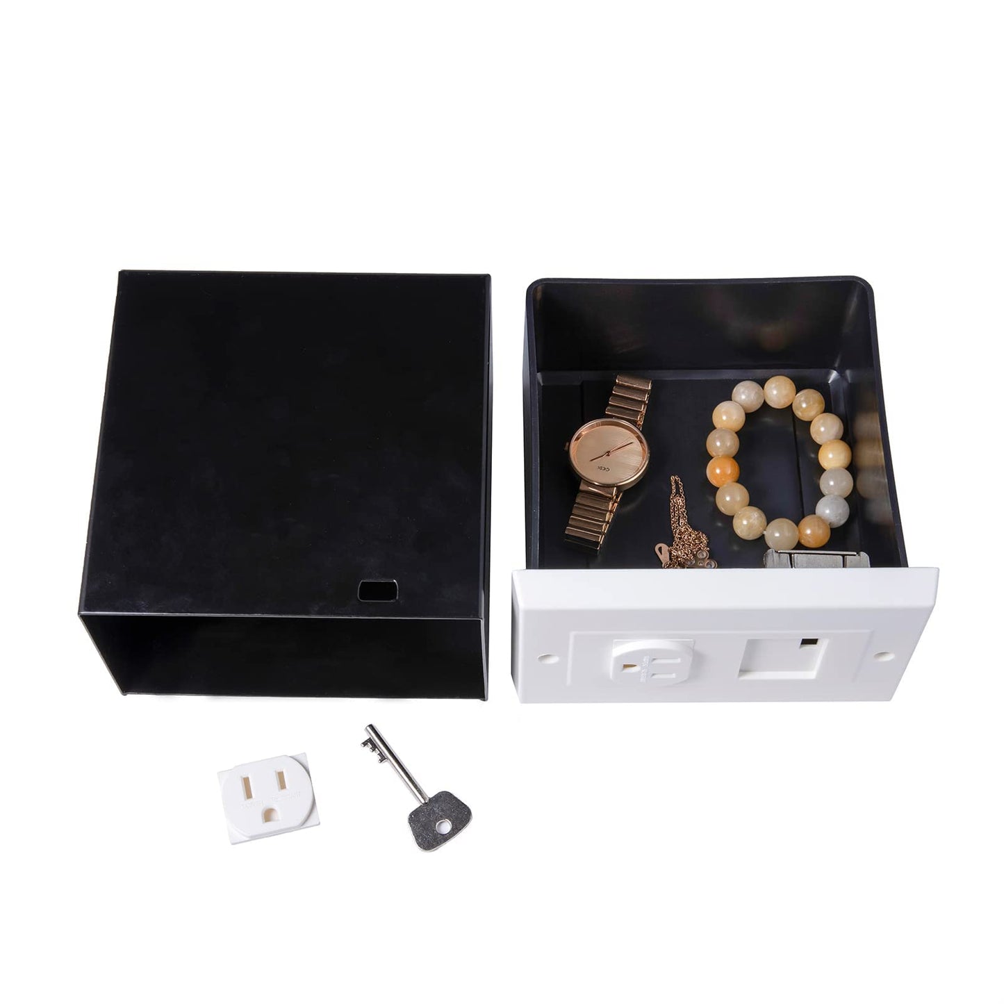 American Outlet Wall Safe Security Secret Hidden Box Covert Safe as the Socket in Plain Sight, Secures Jewelry, Valuables, Cash, Metal Shell, 6.7x6.7x3.9 Inches