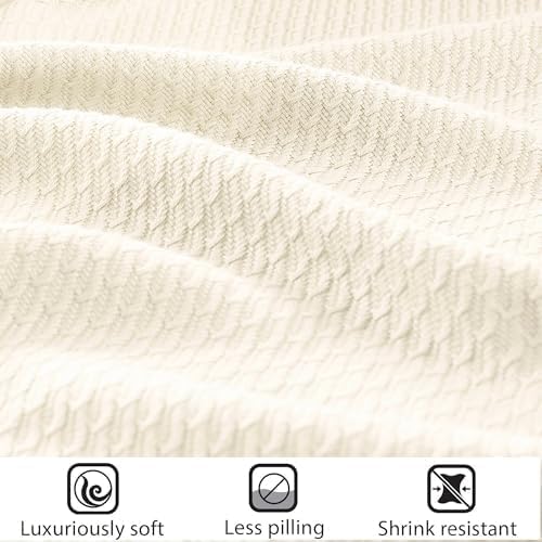 Madison Park Soft Certified 100% Egyptian Cotton Breathable Cozy Blanket, Premium Waffle Knit Classic Design, Luxury All Season Lightweight Cover for Bed, Couch and Sofa, Cream Full/Queen(90"x90")