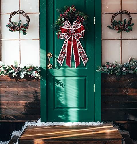 Large Christmas Bow for Wreath Red Velvet Bows Snowflake Plaid Tree Topper Bow for Front Door Christmas Holiday Indoor Outdoor Wall Decoration