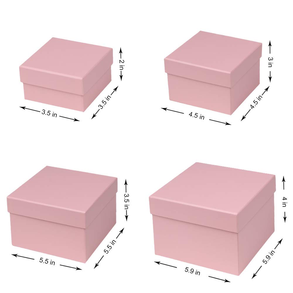 Briful Square Gift Boxes with Lids Set of 4 Pink Gift Box Assorted Sizes Nesting Gift Boxes for Presents Birthday Bridesmaid Wedding Valentines Christmas Party Favor Boxes