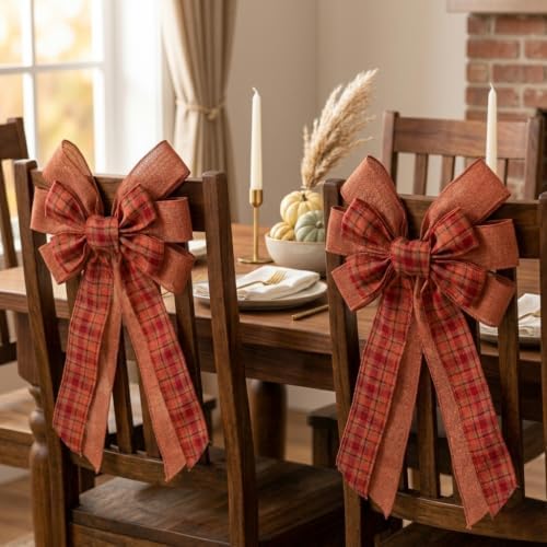 2 PCS Large Fall Bows for Wreath Fall Wreath Bow Tree Topper Bow