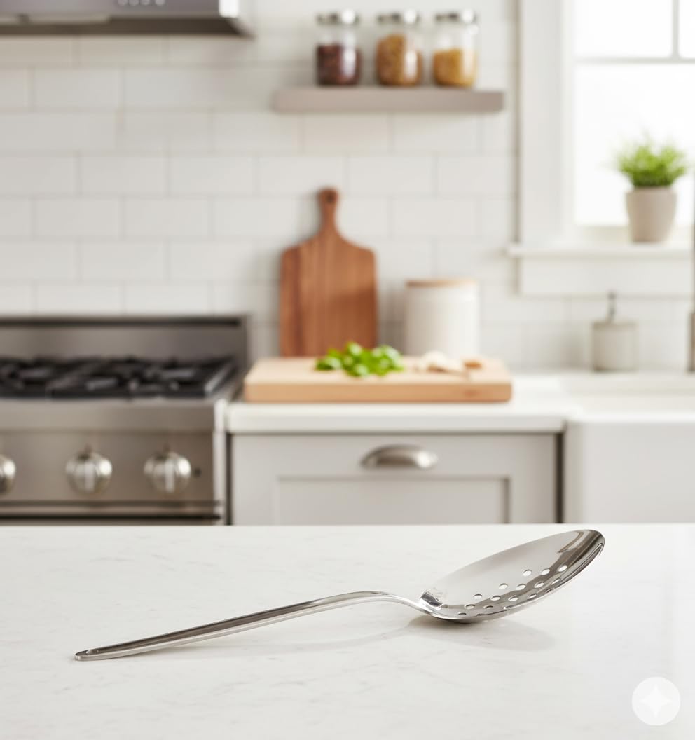 BNAZIND 3-PCS Kunz Spoon | 9 Inch 18/10 Stainless Steel Serving Spoons Set Include Serving Spoon, Slotted and Perforated Spoons (Medium 9 Inch, 3 Pack All Kunz)