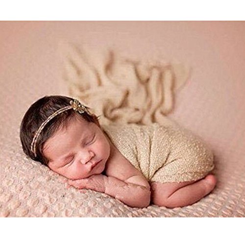 Newborn Photography Props Wrap Stretch Long Ripple Blanket Yarn Baby Photo Props Boy Girl Cloth Fabric Layer - color: Beige