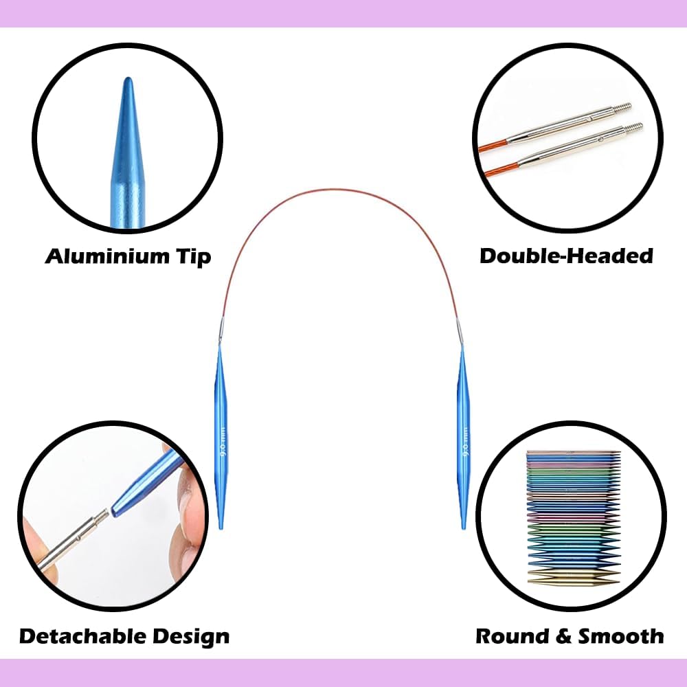 Yarniss 13 Pair Circular Knitting Needle Set 3.0~10.0mm, Interchangeable Aluminum Knitting Needles with Case