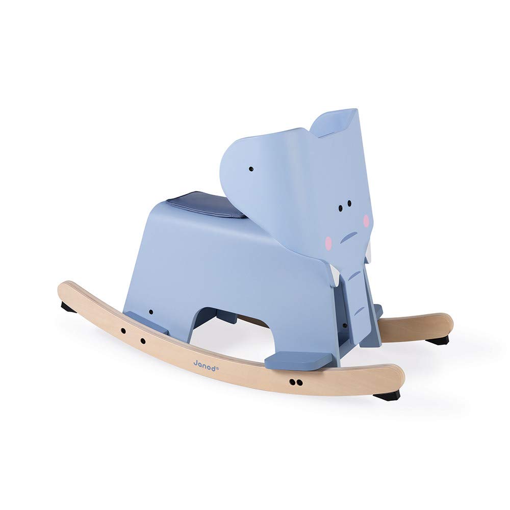 Janod Rocking Elephant – Classic Wood Rocker Ride-On Toy - Ages 1+ - J08024