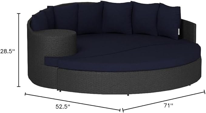 Modway Sojourn Wicker Rattan Outdoor Patio Sunbrella Fabric Daybed in Canvas Navy