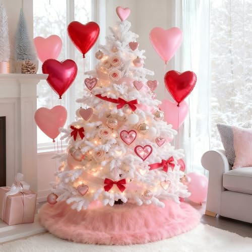 yuboo Salmon Pink Christmas Tree Skirt 48 inches, Fuzzy Fur Pastel Tree Skirt Rug Pink Christmas Decor for Slim Pencil Tree and 6-7 FT Christmas Trees
