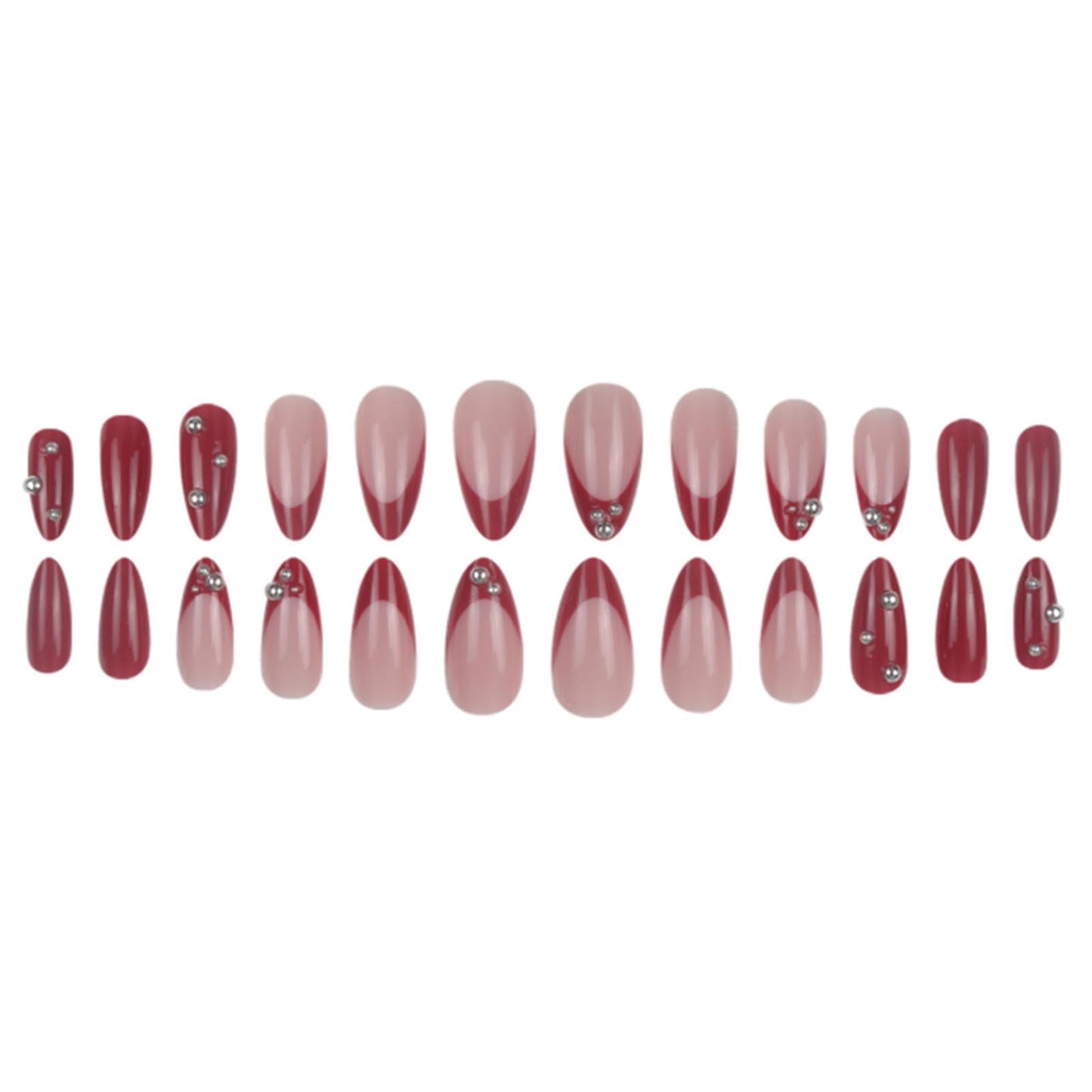 Kamize Short Almond Fake Nails French Press on Nails Full Cover Acrylic Pearl False Nails Red for Women 24PCS