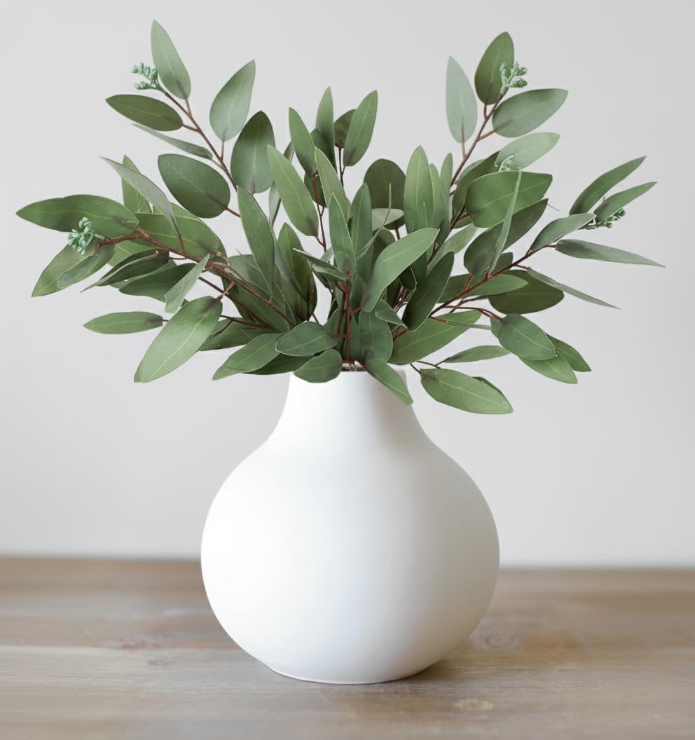 Carrot's Den White Round Vase - Minimalist Nordic, Japandi, Mid Century Modern Home Decor | Table Centerpiece, Wedding, Living Room, Bookshelf, Office, Modern Home, Entryway, Console (White)