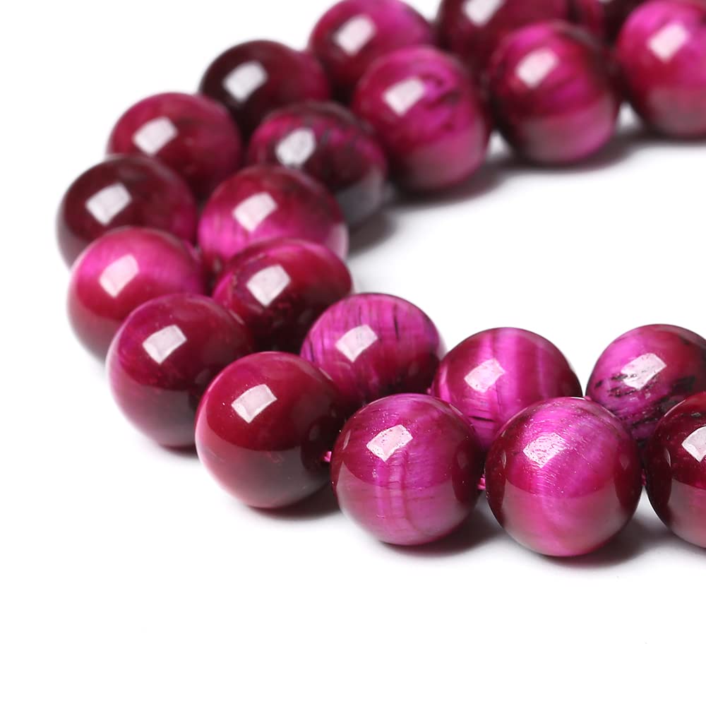 Natural Rose Red Tiger Eye Agate Stone Round Loose Beads for Jewelry Making Semi-Precious Beads DIY Bracelet Necklace 6mm 61pcs (Rose Red Tiger Eye Stone, 6mm)