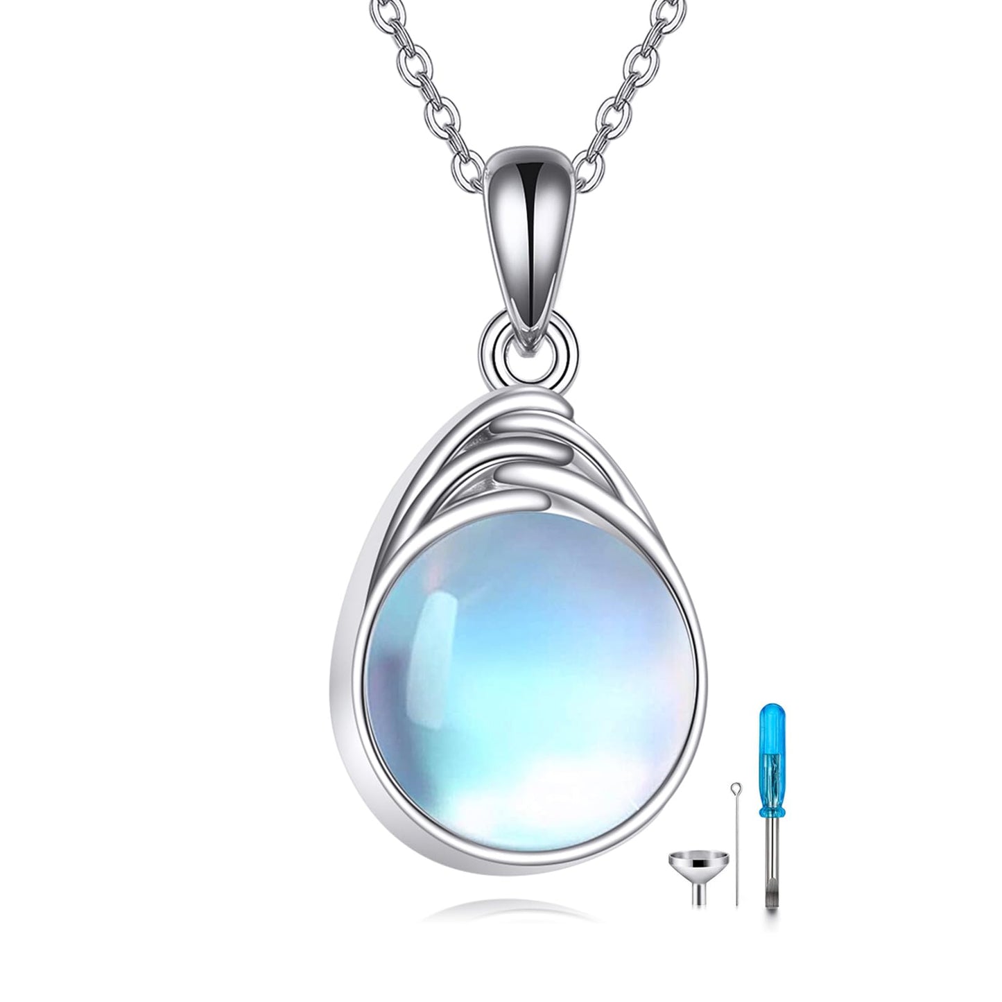 POPLYKE Teardrop Moonstone Urn Necklace for Ashes Sterling Silver Cremation Jewelry for Women Memorial Keepsake Pendant Mothers Day Gift