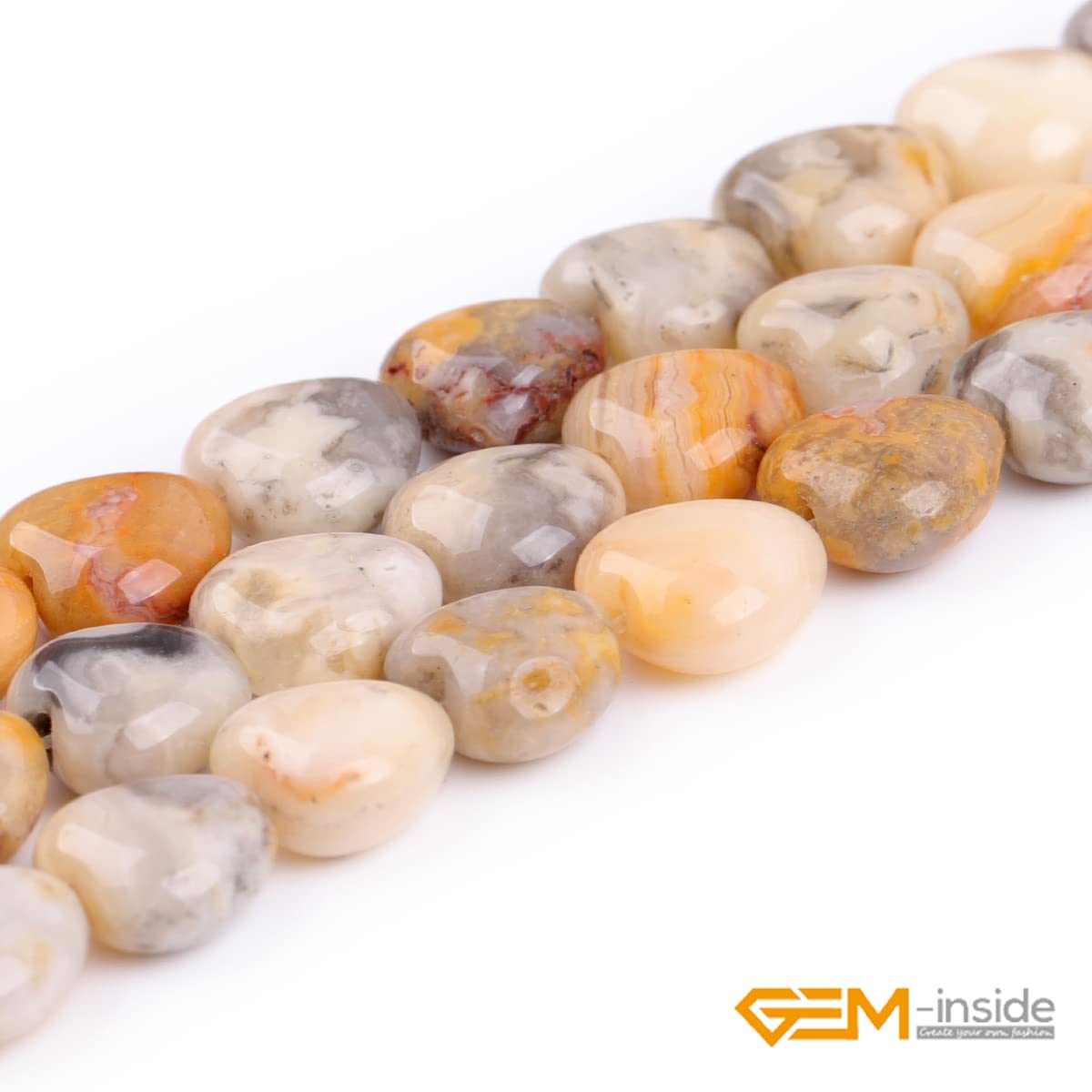 GEM-Inside 10mm Heart Charms Natural Yellow Crazy Lace Agate Gemstone Stone Beads for Jewelry Making Full 15" Strand Power Energy Healing Chakra Stone Beads