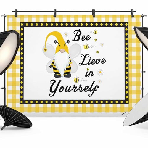 Bee Lieve Backdrop for Photography, in Yourself Gnomes Sunflower Yellow Grid Photo Backdrop Portrait Background Party Banner Photo Backgrounds for Studio Booth Props, 8x6ft - color: Yellow, size: 8x6FT