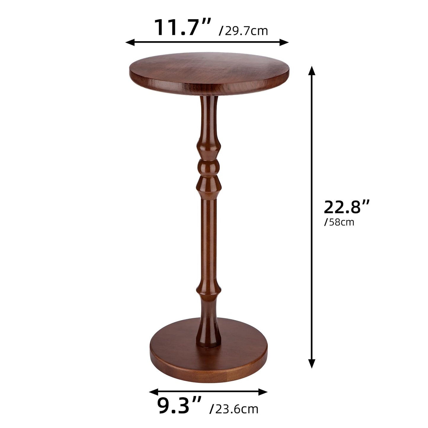 Lampaggio Round Side Table for Small Spaces, Drink Table with Oak Wood Pedestal Base, Modern Accent End Table or Nightstand for Living Room, Bedroom, Office, and Corners, Tool-Free Assembly, Brown