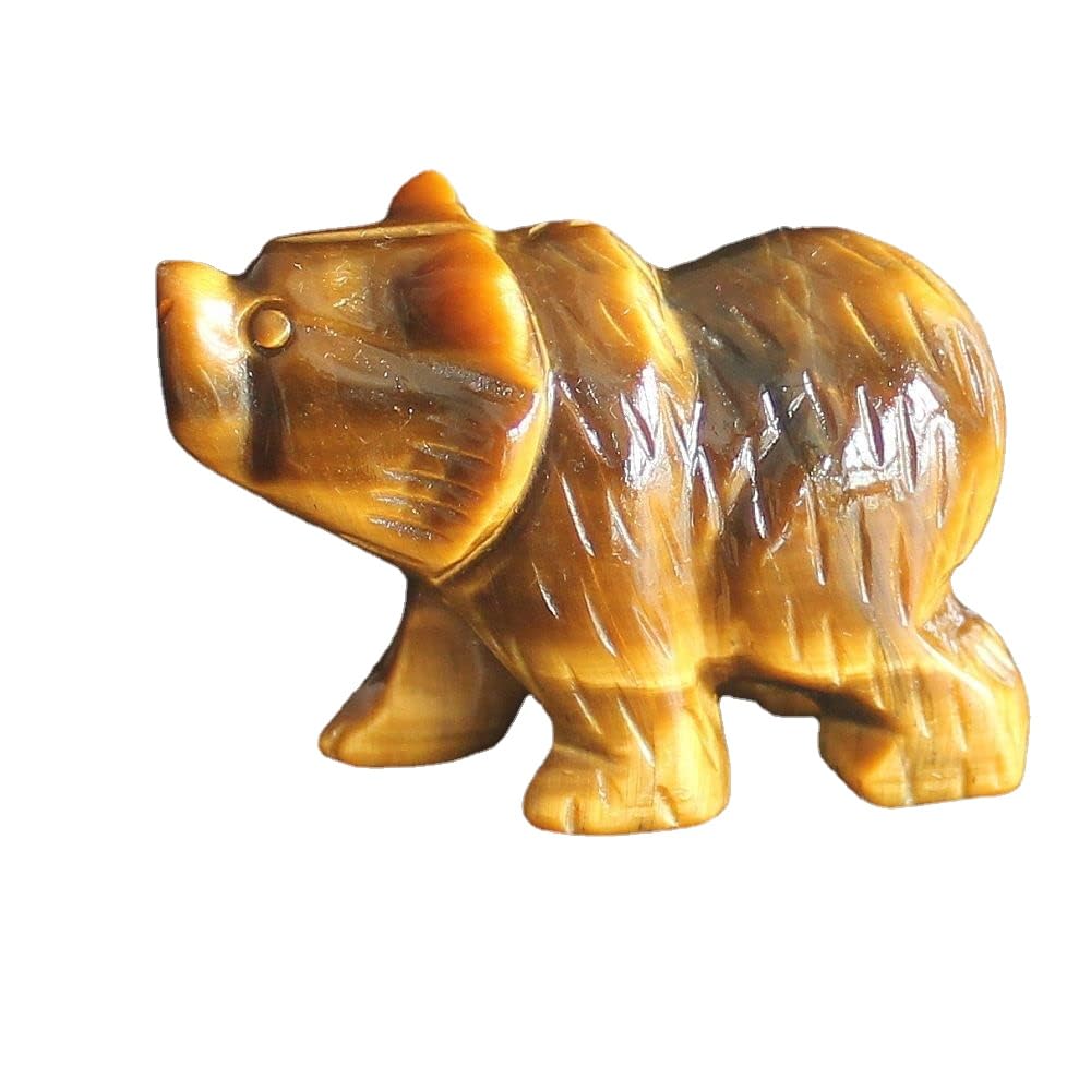 HLbshi Hand Carved Gemstone Crystal Bear Figurine Animal Statue Carving Office Home Decor Collections 2'' (Tiger Eye)