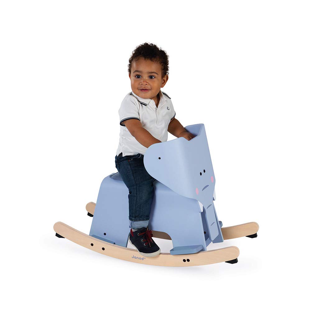 Janod Rocking Elephant – Classic Wood Rocker Ride-On Toy - Ages 1+ - J08024
