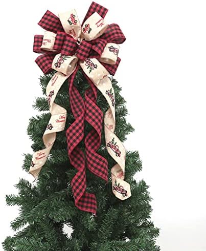 Ochine Christmas Tree Topper Hat Holiday Decoration Classic Black and White Checkered Derby Top Hat with Large Bow Decor Collapsible Xmas Hat Party Supplies Ornaments Home Decorations