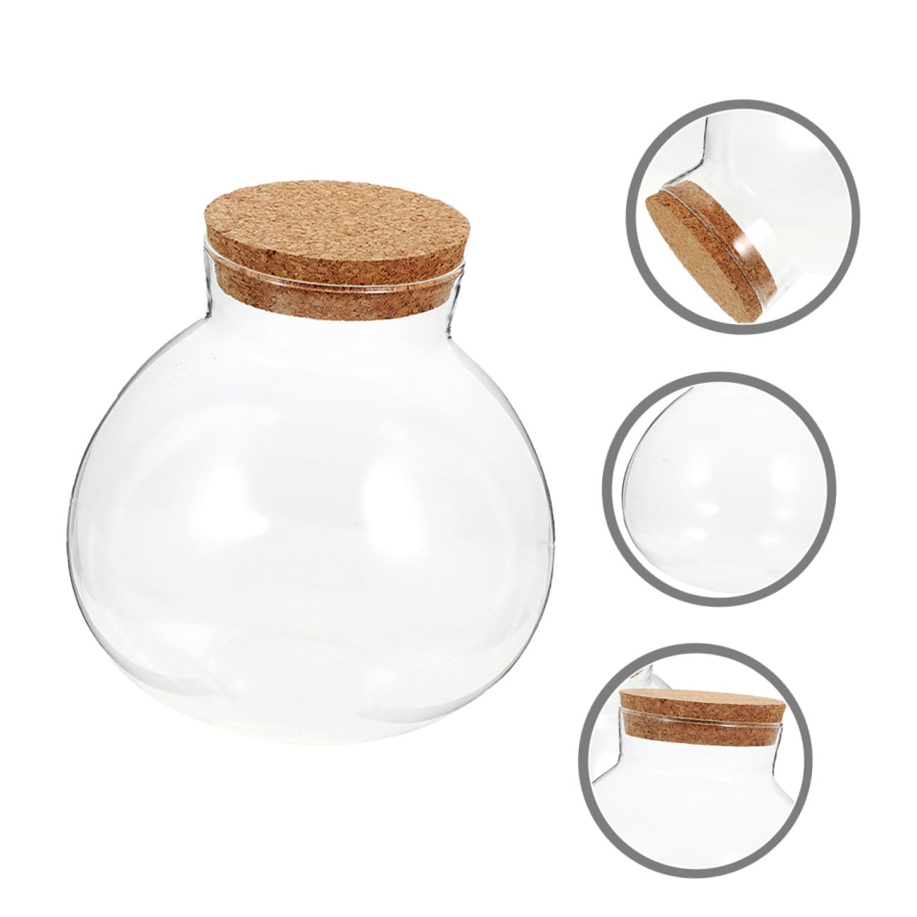 Toyvian Microlandscape Ecological Bottle Cork Stopper Round Glass Terrarium Holder for Moss Plants Decorative DIY Landscape Planter Container for Home and Office