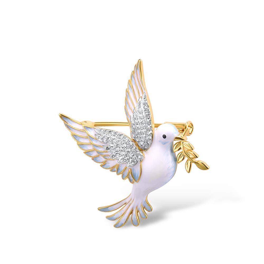Santuzza Pigeon Brooch 925 Sterling Silver Enamel Bird White Cubic Zirconia Brooches Pin for Women