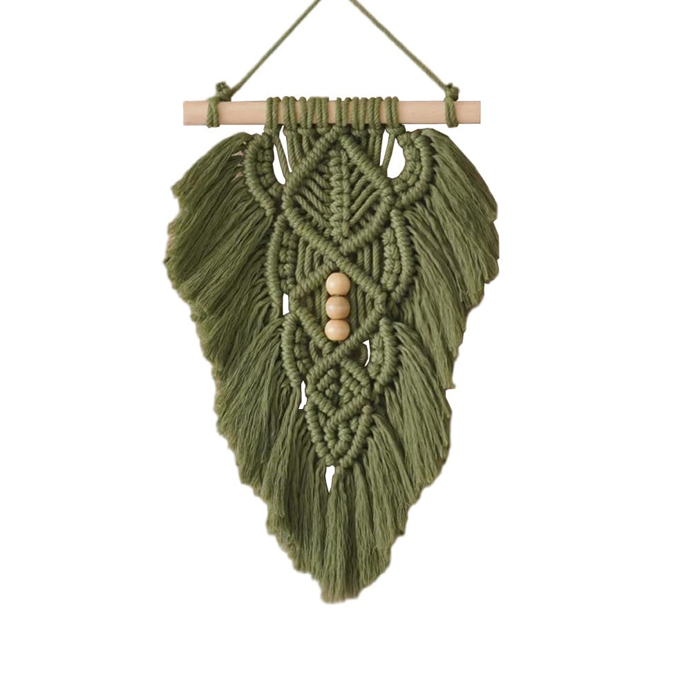 Jditngp Hand Woven Leaf Wall Hanging,Leaf Tapestry Macrame Wall Hanging,Nordic Room Wall Art Feather Ornament,Boho Woven Tapestry Boho Home Decor for Living Room Bedroom or Entryway Wall Art (Green)