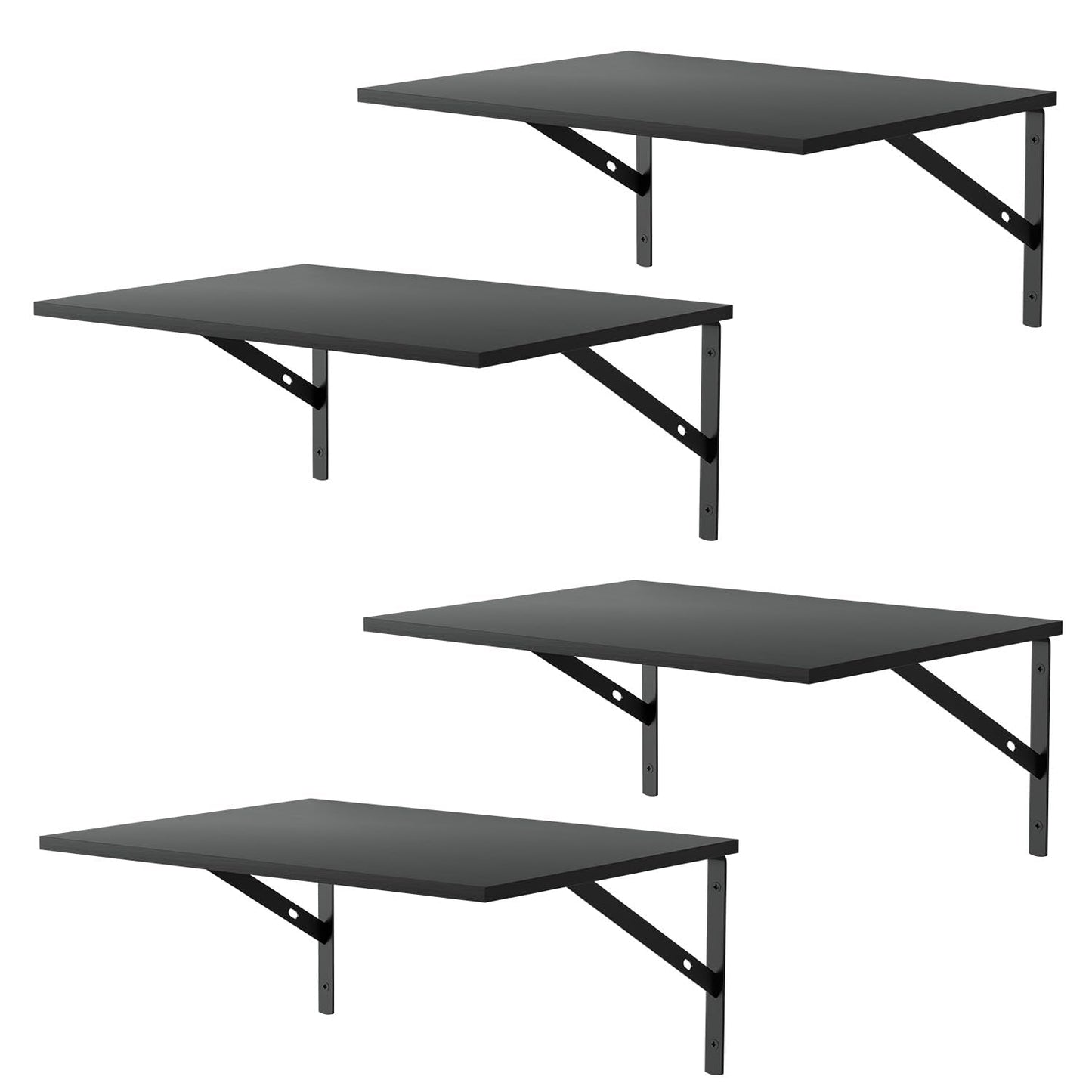 Deep Floating Wall Shelves - 4 Sets of 12 Inch Wide Black Wood Shelves for Bathroom, Bedroom, Kitchen, Living Room