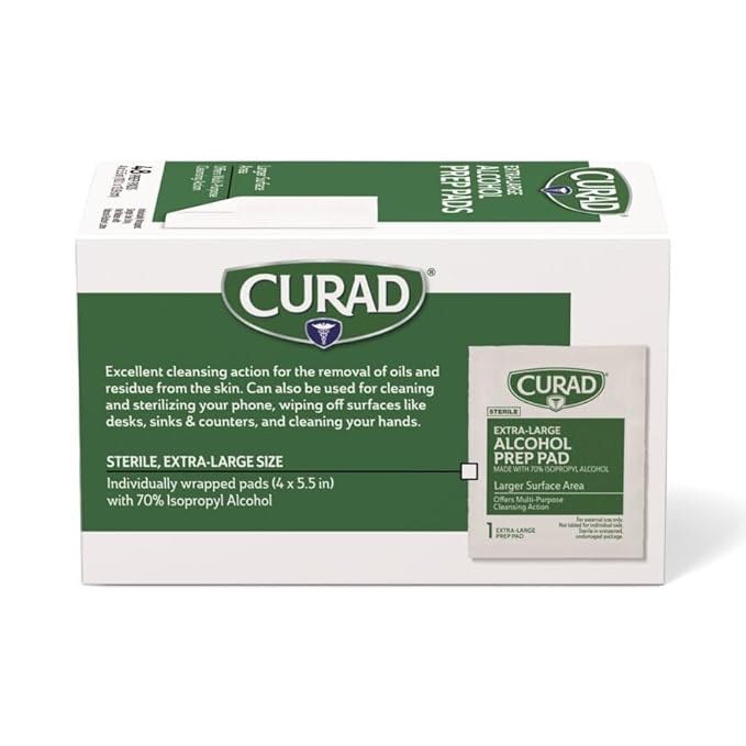 CURAD XL Size 2-Ply Sterile Alcohol Prep Pad, 4" x 5.5", 48/Box, Case of 24