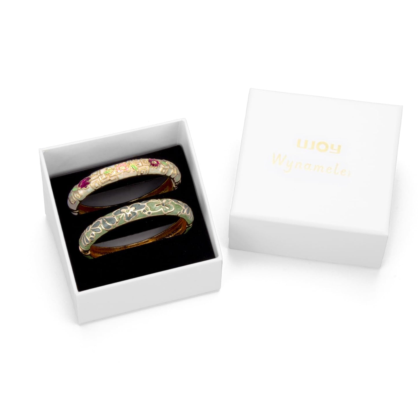 UJOY Vintage Cloisonne Bracelets Flower Enameled Jewelry Plated Cuff Bangle for Women Gift Box 55A100-55A114 Green Yellow